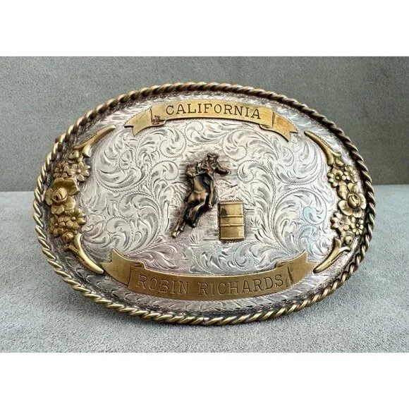 HUGE Vtg DIABLO Western STERLING Silver TROPHY Belt BUCKLE 3.5x5.5 RODEO Cowboy